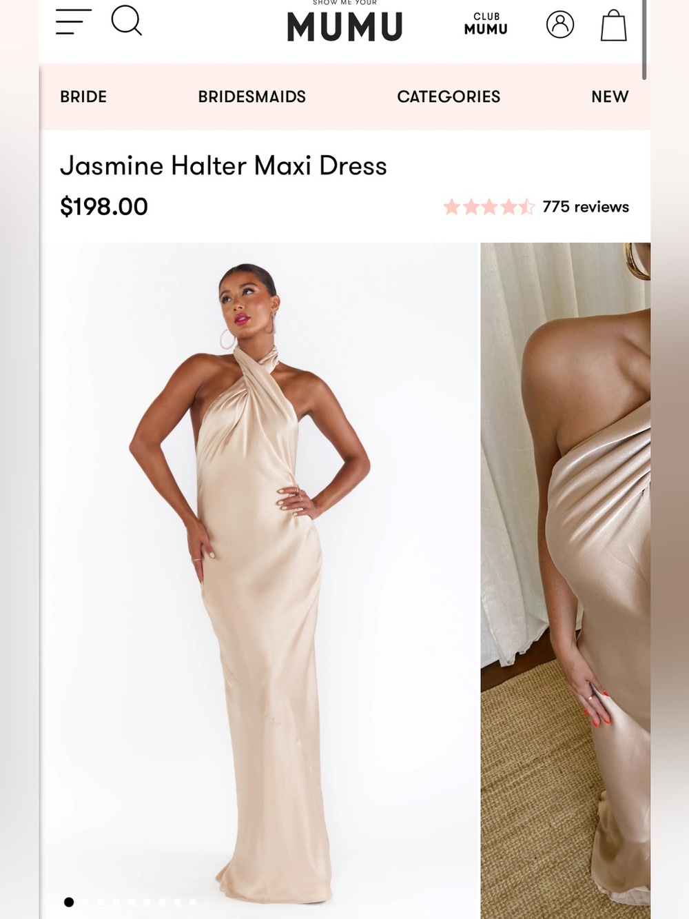 Show Me Your Mumu Jasmine Halter Maxi Dress in Champagne Luxe Satin